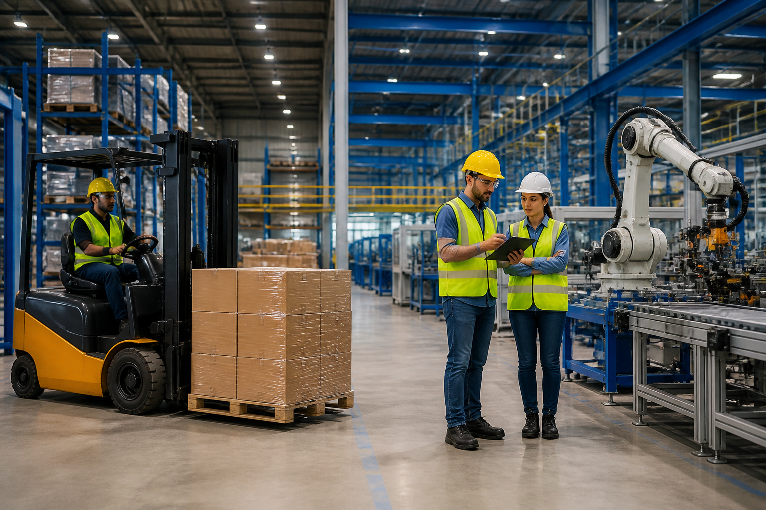 Collaboration dans un entrepot moderne