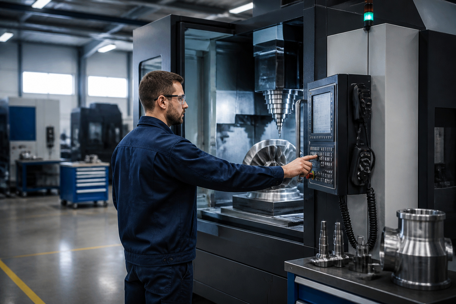 Operateur qualifie travaillant sur machine cnc